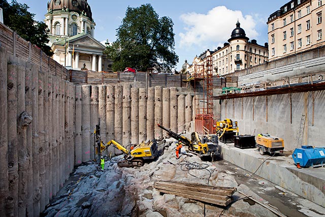 Bergsprängning i Stockholm för byggnad